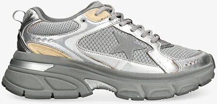 Womens Silver Com Lightstar 70138 Leather and Mesh Low-Top Trainers Eur 36 / 3 Uk Women