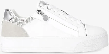 Womens Silver Com Statement Zip Faux-Leather Trainers Eur 36 / 3 Uk Women