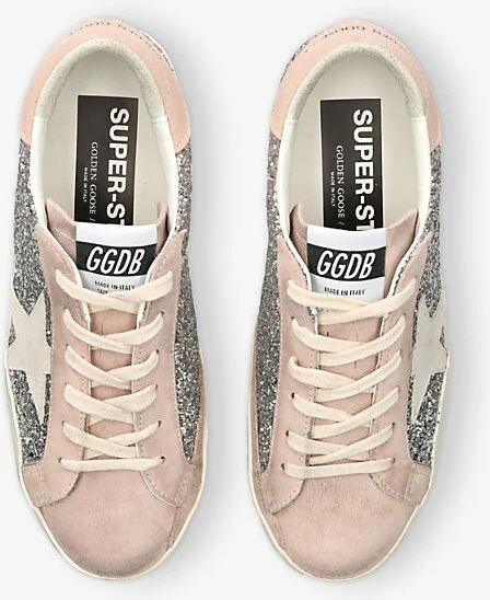 Womens Silver Com Super Star Glitter-Embellished Suede Low-Top Trainers Eur 35 / 2 Uk Women - Image 2