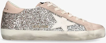 Womens Silver Com Super Star Glitter-Embellished Suede Low-Top Trainers Eur 35 / 2 Uk Women
