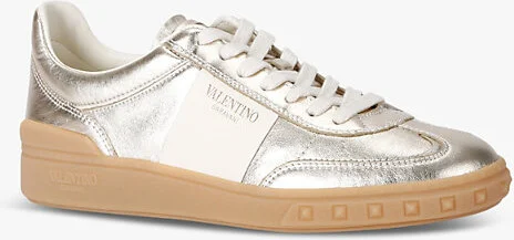Womens Silver Com Upvillage Logo-Panel Metallic-Leather Low-Top Trainers Eur 37.5 / 4.5 Uk Women - Image 2
