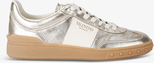 Womens Silver Com Upvillage Logo-Panel Metallic-Leather Low-Top Trainers Eur 37.5 / 4.5 Uk Women