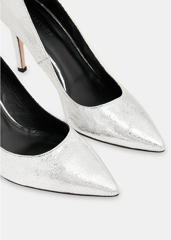 Womens Silver Corie Metallic Grained-Leather Heeled Courts Eur 40 / 7 Uk Women - Image 2