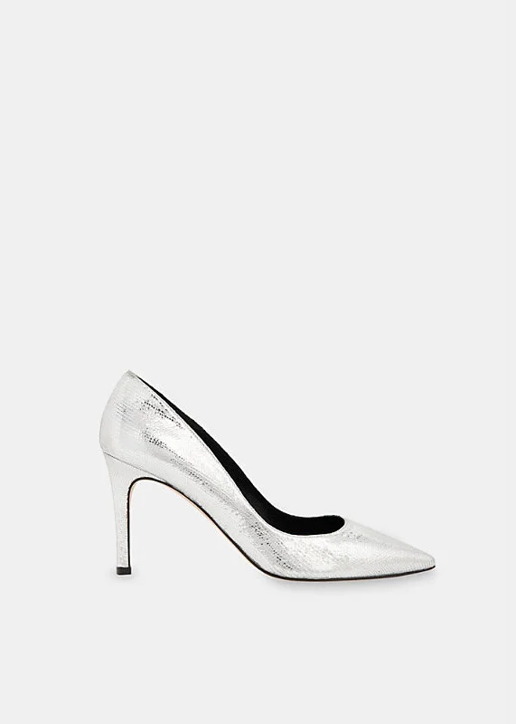 Womens Silver Corie Metallic Grained-Leather Heeled Courts Eur 40 / 7 Uk Women