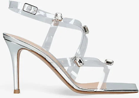 Womens Silver Crystal Fever 105 PVC and Leather Heeled Sandals Eur 38.5 / 5.5 Uk Women