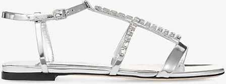 Womens Silver/Crystal Gwyn Crystal-Embellished Flat Leather Sandals Eur 37 / 4 Uk Women