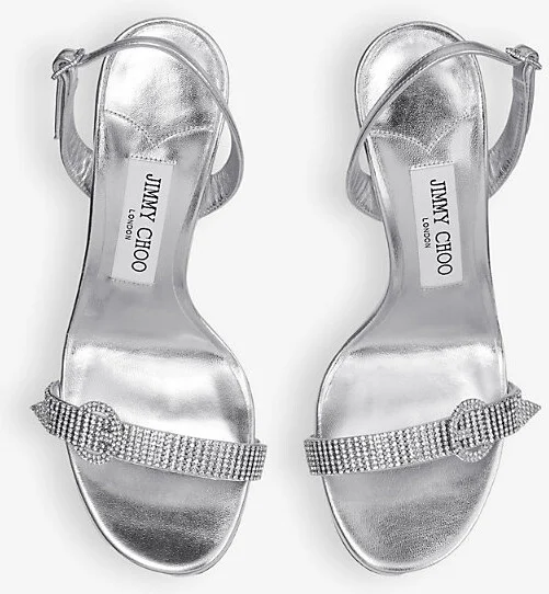 Womens Silver/Crystal Tabatha 95 Crystal-Embellished Metallic-Leather Heeled Sandals Eur 40 / 7 Uk Women - Image 2