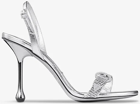 Womens Silver/Crystal Tabatha 95 Crystal-Embellished Metallic-Leather Heeled Sandals Eur 40 / 7 Uk Women