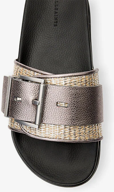 Womens Silver Ellie Raffia and Leather Slides Eur 39 / 6 Uk Women - Image 2