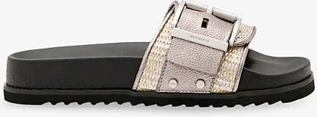 Womens Silver Ellie Raffia and Leather Slides Eur 39 / 6 Uk Women