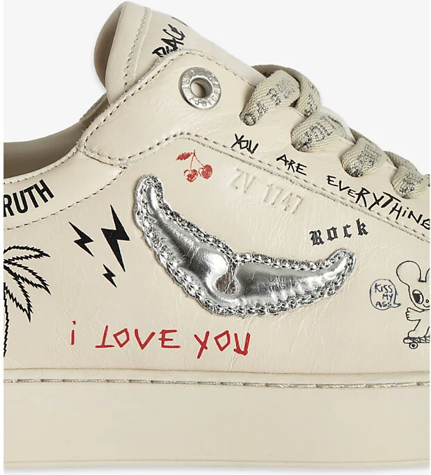 Womens Silver Fly On Wing-Motif Leather Low-Top Trainers Eur 41 / 7 Uk Men - Image 2