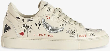Womens Silver Fly On Wing-Motif Leather Low-Top Trainers Eur 41 / 7 Uk Men
