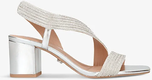 Womens Silver Gala Crystal-Embellished Metallic-Leather Heeled Sandals Eur 41 / 8 Uk Women