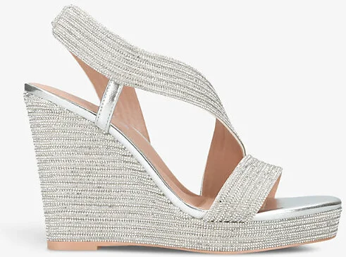 Womens Silver Gala Crystal-Embellished Woven Heeled Sandals Eur 36 / 3 Uk Women