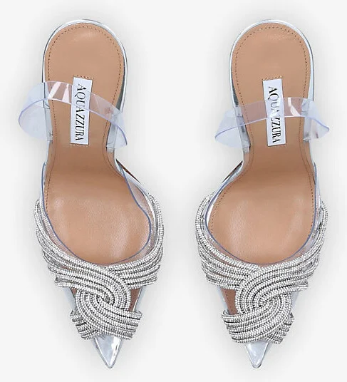 Womens Silver Gatsby Crystal-Embellished Leather and PVC Slingback Courts Eur 42/ 9 Uk Women - Image 2