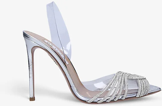 Womens Silver Gatsby Crystal-Embellished Leather and PVC Slingback Courts Eur 42/ 9 Uk Women