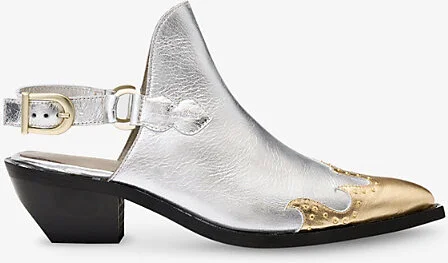 Womens Silver/Gold Desola Metallic Stud Leather Mules Eur 40 / 7 Uk Women