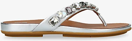 Womens Silver Gracie Crystal-Embellished Metallic-Leather Sandals Eur 41 / 8 Uk Women