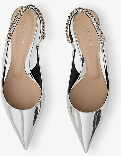 Womens Silver Gucci Signoria 45 Sling-Back Leather Heeled Courts Eur 39 / 6 Uk Women - Image 2