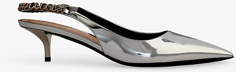 Womens Silver Gucci Signoria 45 Sling-Back Leather Heeled Courts Eur 39 / 6 Uk Women