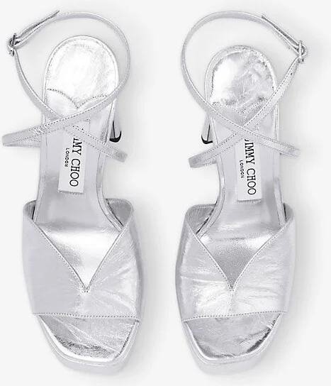 Womens Silver Karli 125 Metallic-Leather Platform Heeled Sandals 10 - Image 2
