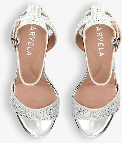 Womens Silver Kianni Crystal-Embellished Heeled Woven Sandals Eur 37 / 4 Uk Women - Image 2