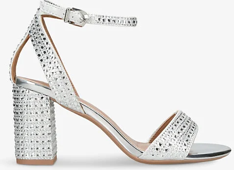 Womens Silver Kianni Crystal-Embellished Heeled Woven Sandals Eur 37 / 4 Uk Women