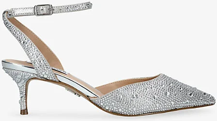 Womens Silver Kittie Embellished Backless Heeled Woven Courts Eur 40 / 7 Uk Women