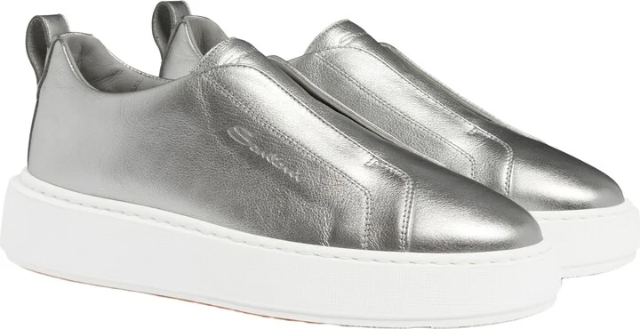 Women's silver laminated leather slip-on sneaker - Image 3