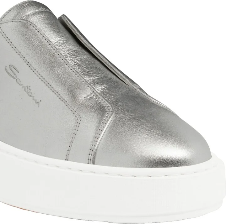 Women's silver laminated leather slip-on sneaker - Image 5