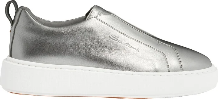 Women's silver laminated leather slip-on sneaker