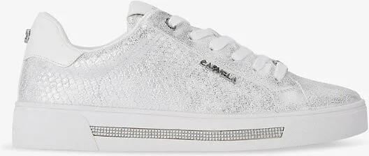 Womens Silver Logo-Badge Faux-Leather Low-Top Trainers Eur 42/ 9 Uk Women