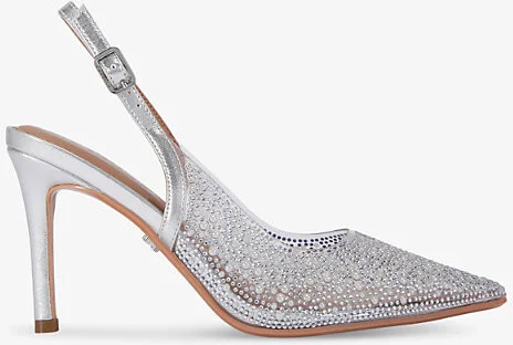 Womens Silver Lovebird Rhinestone-Embellished Vinyl Slingback Courts Eur 39 / 6 Uk Women