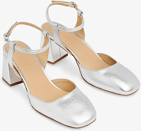 Womens Silver Matilda Block-Heel Leather Slingback Shoes Eur 38/5 Uk Women - Image 2