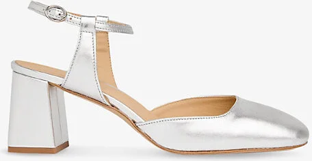 Womens Silver Matilda Block-Heel Leather Slingback Shoes Eur 38/5 Uk Women