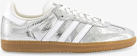 Womens Silver Metalic White Whi Samba Og Metallic Leather Trainers Eur 38.5 / 5.5 Uk Women