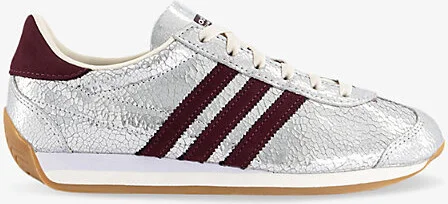 Womens Silver Metallic Maroon O Country Og Metallic Leather Low-Top Trainers 3