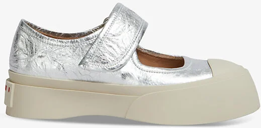 Womens Silver Pablo Metallic-Leather Mary Jane Trainers Eur 40 / 7 Uk Women