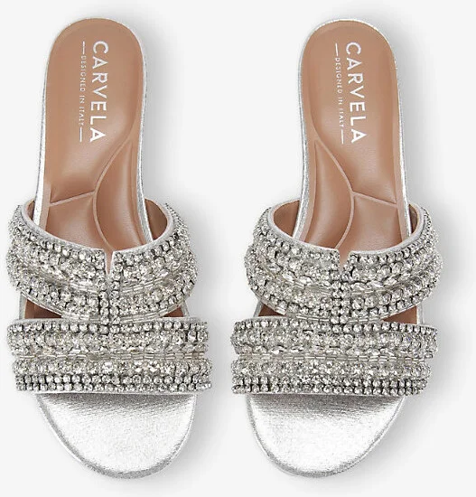 Womens Silver Pageant Embellished Mule Woven Sandals Eur 40 / 7 Uk Women - Image 2