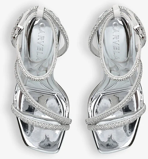 Womens Silver Paparazzi Jewel-Embellished Woven Heeled Sandals Eur 39 / 6 Uk Women - Image 2