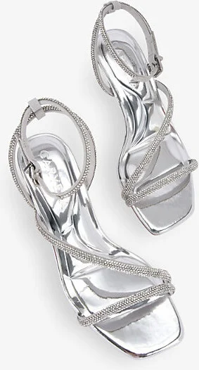 Womens Silver Paparazzi Low Crystal-Embellished Metallic Heeled Sandals Eur 39 / 6 Uk Women - Image 2