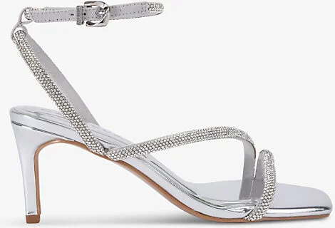 Womens Silver Paparazzi Low Crystal-Embellished Metallic Heeled Sandals Eur 39 / 6 Uk Women