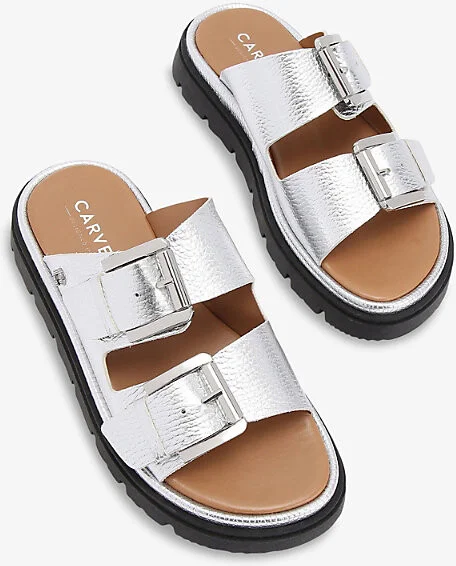 Womens Silver Pavilion Buckle-Strap Metallic-Leather Sandals Eur 40 / 7 Uk Women - Image 2