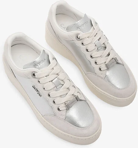 Womens Silver Perenne Branded Low-Top Leather Trainers Eur 36 / 3 Uk Women - Image 2