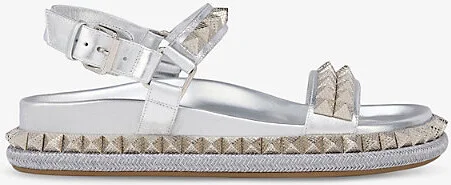 Womens Silver Pyrabizz Flat Leather Sandals Eur 40 / 7 Uk Women