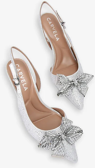 Womens Silver Regal Crystal-Bow Kitten-Heel Woven Slingbacks Eur 37 / 4 Uk Women - Image 2