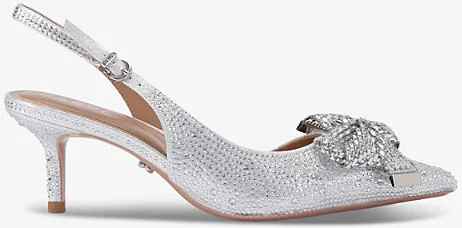 Womens Silver Regal Crystal-Bow Kitten-Heel Woven Slingbacks Eur 37 / 4 Uk Women