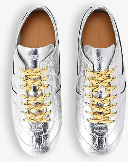 Womens Silver Retro Metallic Leather Low-Top Trainers Eur 39 / 6 Uk Women - Image 2
