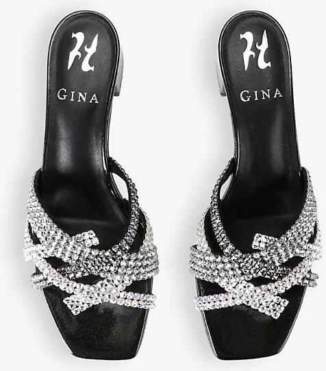 Womens Silver Roma Swarovski Crystal and Leather Heeled Mules Eur 41 / 8 Uk Women - Image 2