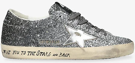 Womens Silver Super Star 60246 Glitter-Embellished Low-Top Trainers Eur 41 / 8 Uk Women